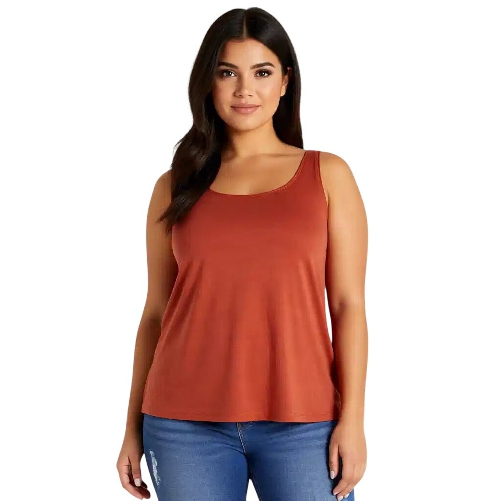 Eileen Fisher Womens Large Burnt Orange Scoop Neck Tank Top Made in USA